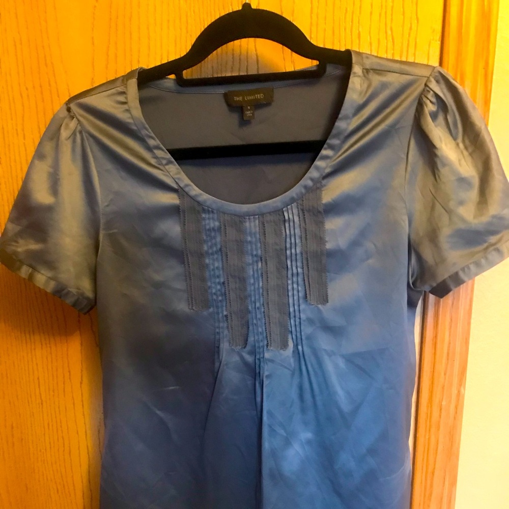 The Limited grey satin tuxedo detail top